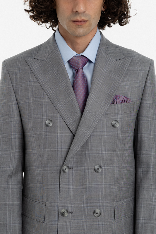 Grey Check Double-Breasted Suit