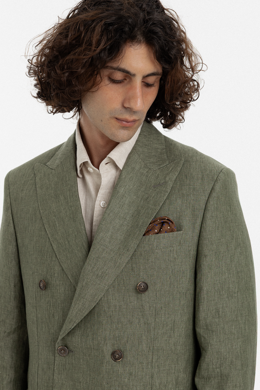 Olive Linen Double-Breasted Suit