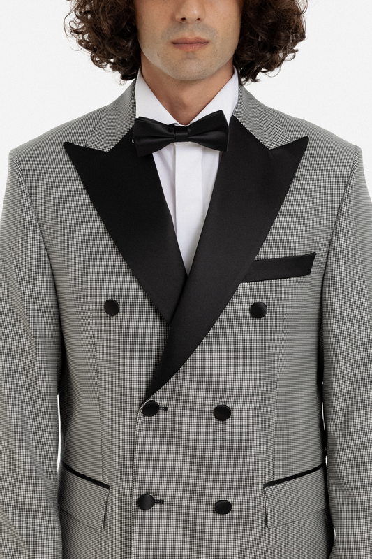 Grey Houndstooth Double-Breasted Tuxedo