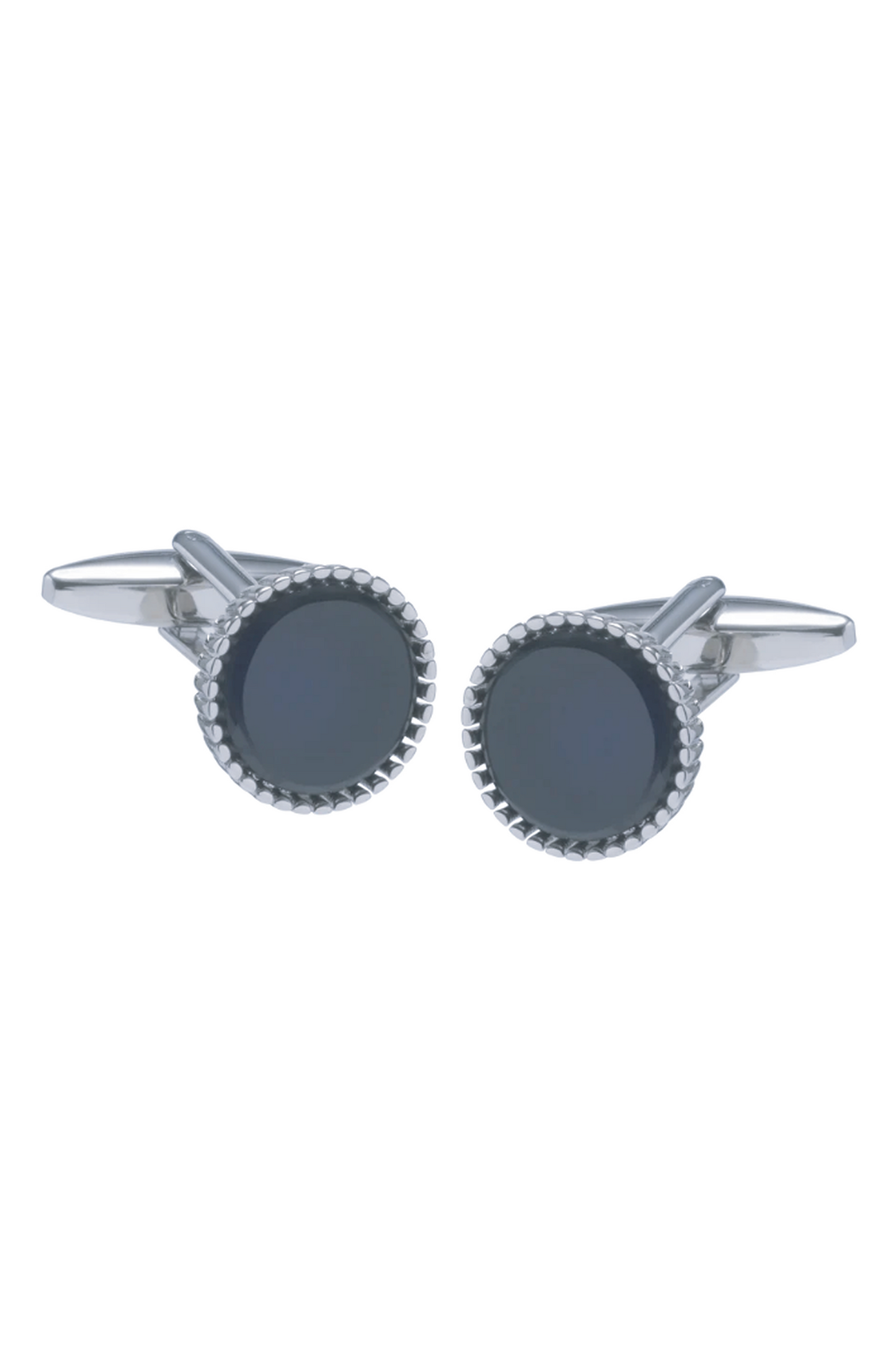 Round Onyx Cufflinks with Beaded Edge