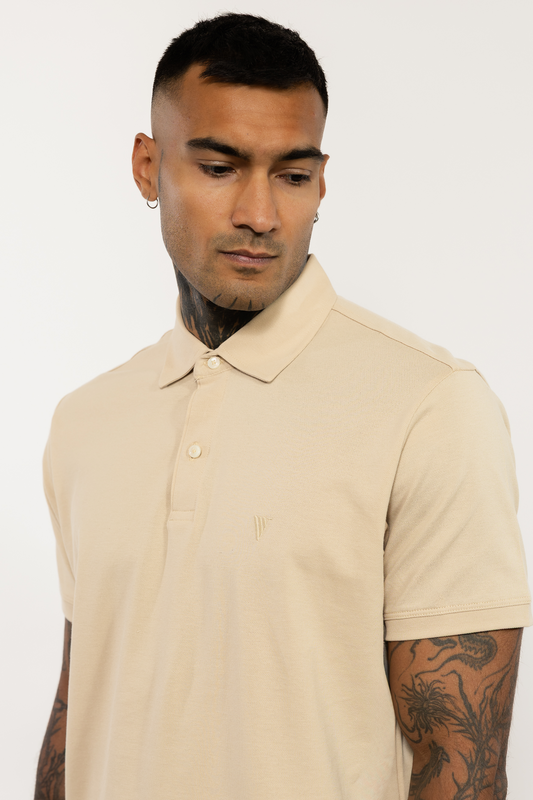 Beige Polo Shirt V Logo Embroidery