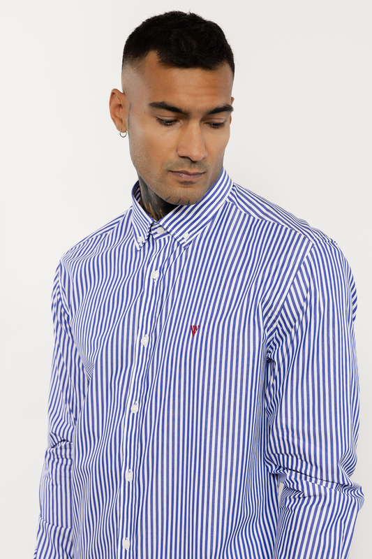 Blue Striped Cotton Shirt with Embroidered Logo