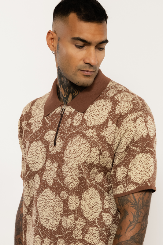 Knitted Patterned Brown Polo