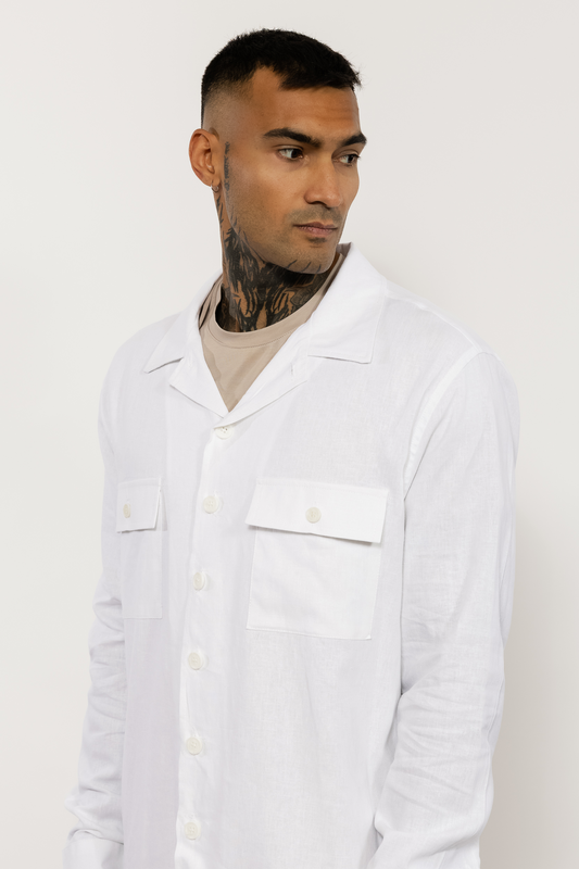 White Linen Blend Overshirt