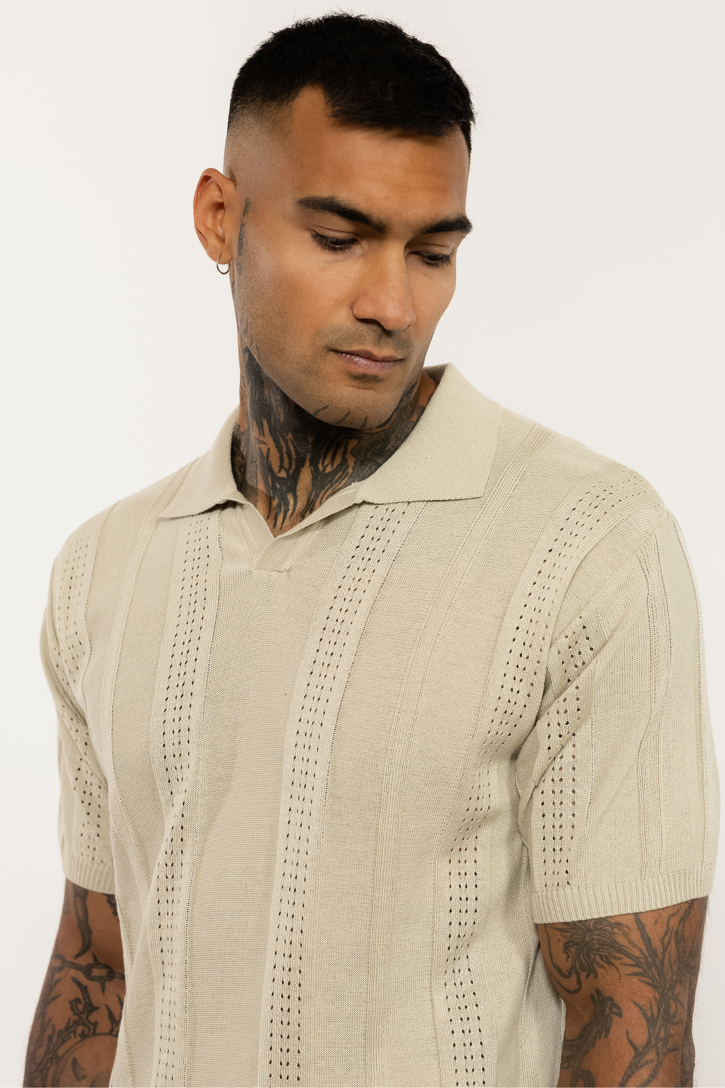 Beige Toned Knitted Polo Shirt