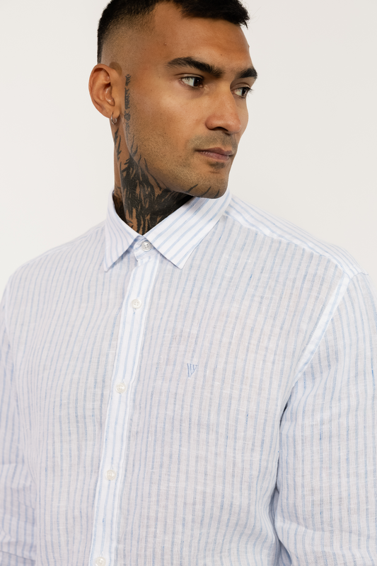 Light Blue Striped Italian Linen Shirt