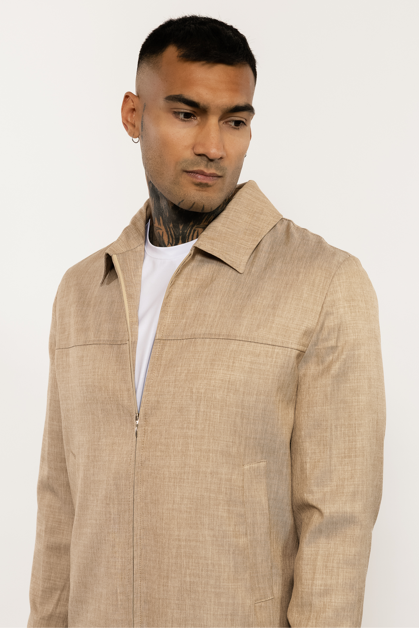 Beige Straight Collar Bomber Jacket