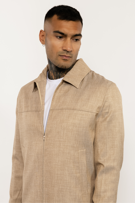 Beige Straight Collar Bomber Jacket