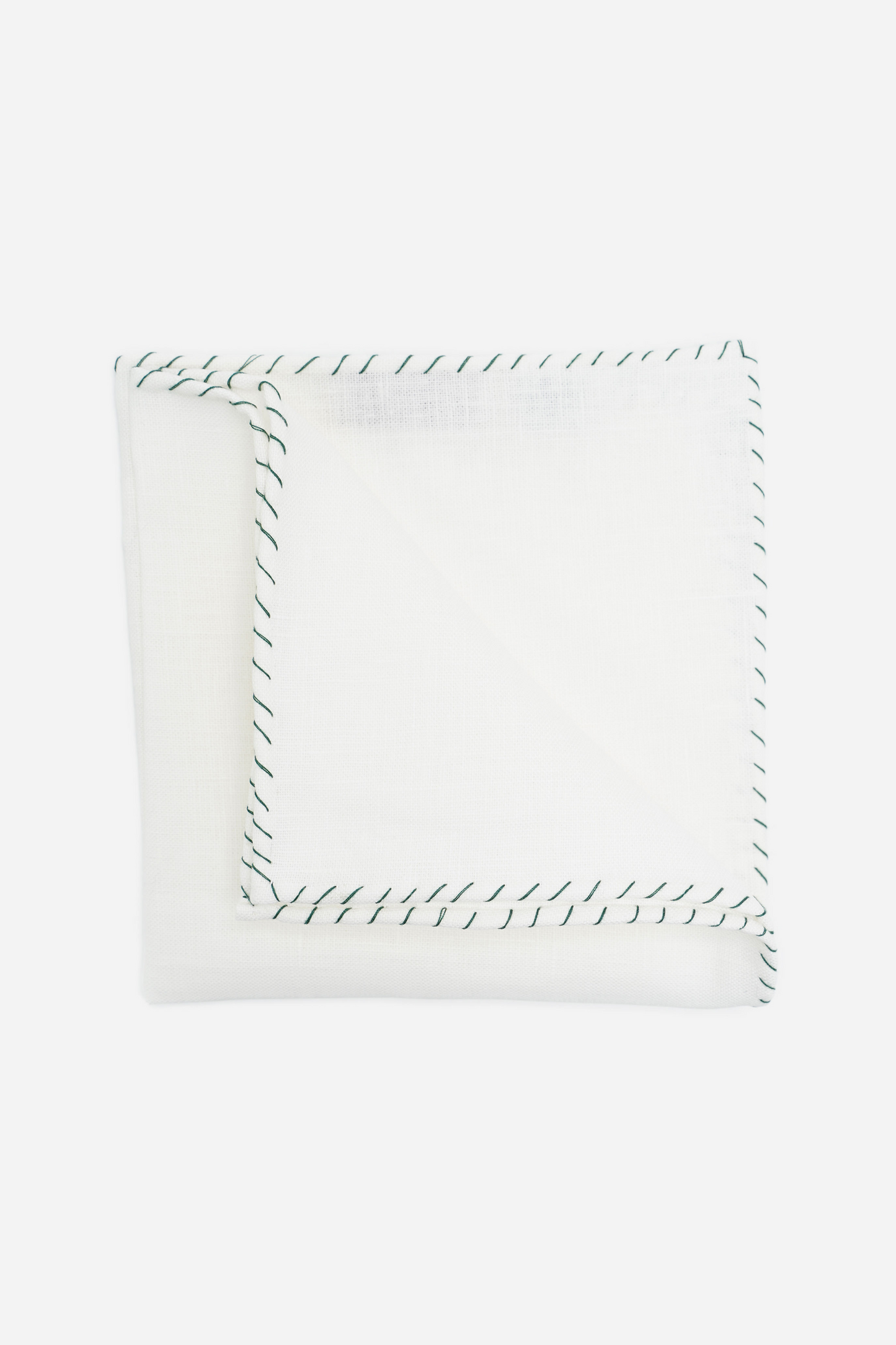 White Linen Scarf with Green Hand-Rolled Edge