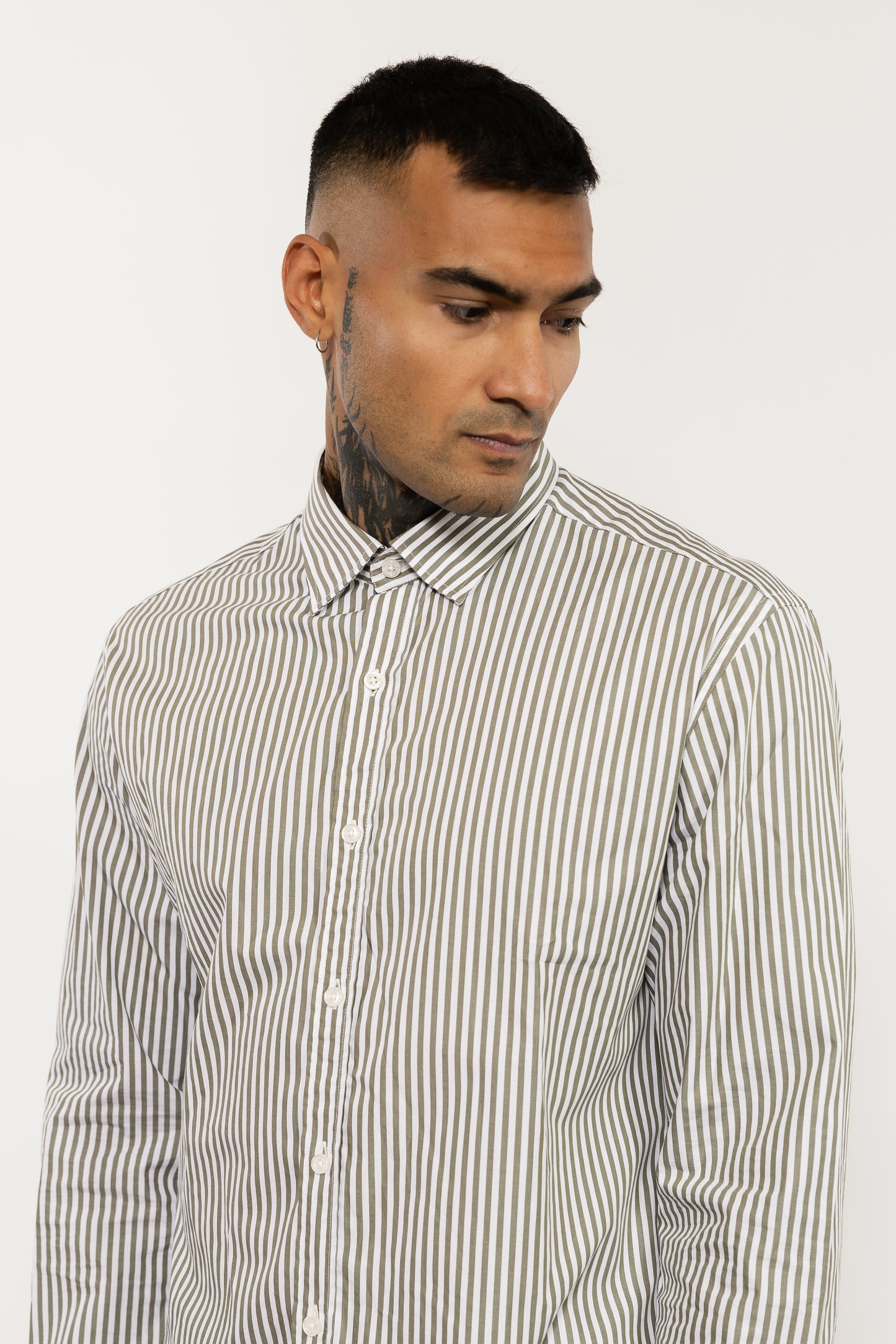 Khaki Green Striped Cotton Shirt
