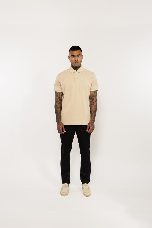 Beige Polo Shirt V Logo Embroidery