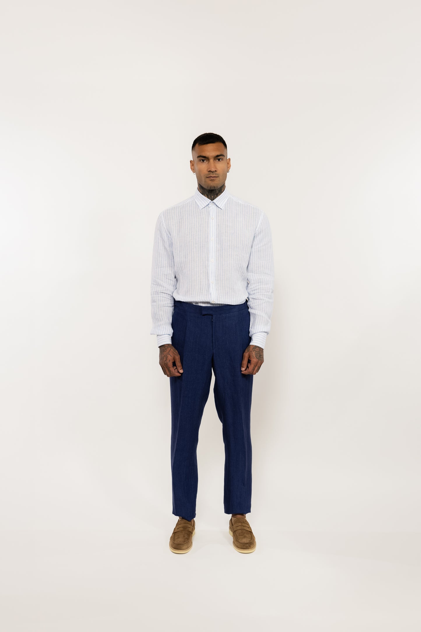 Light Blue Striped Italian Linen Shirt