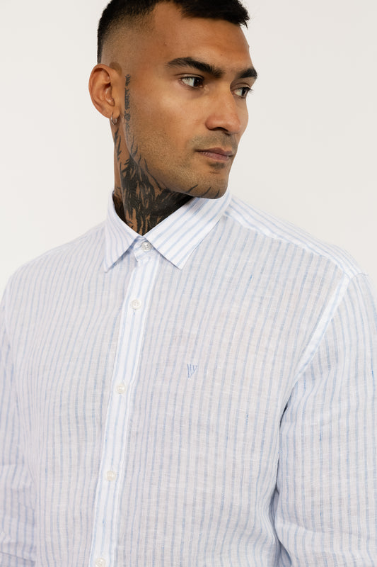 Light Blue Striped Italian Linen Shirt