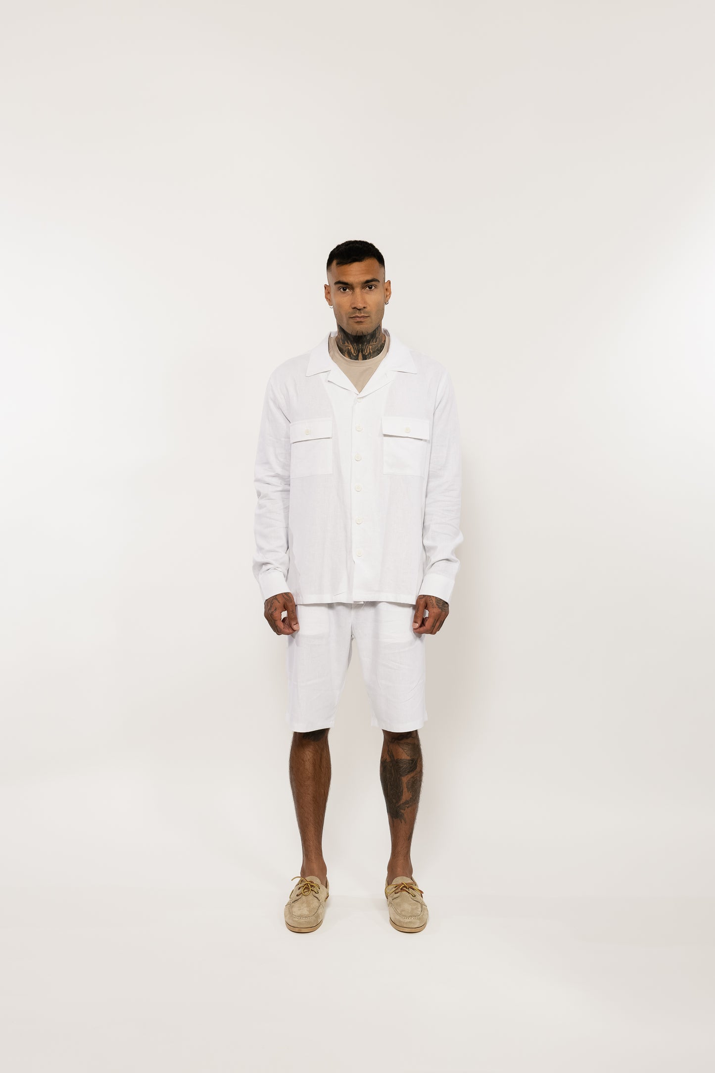 White Linen Blend Overshirt