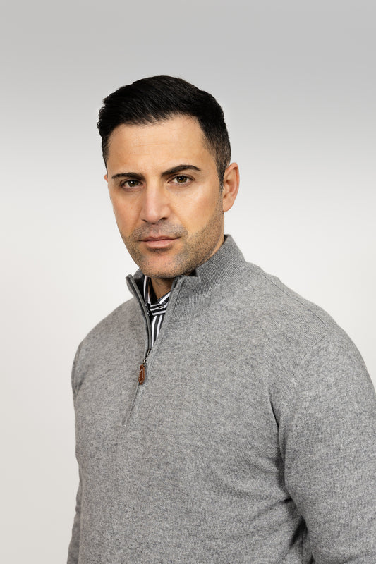 Grey Wool Half-Zip Sweater