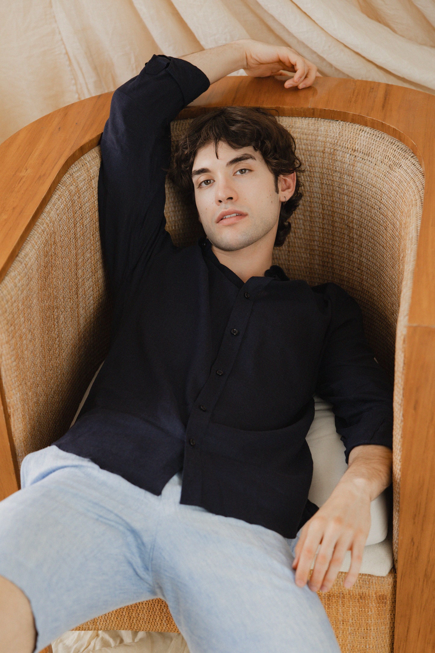Navy Blue Linen Shirt