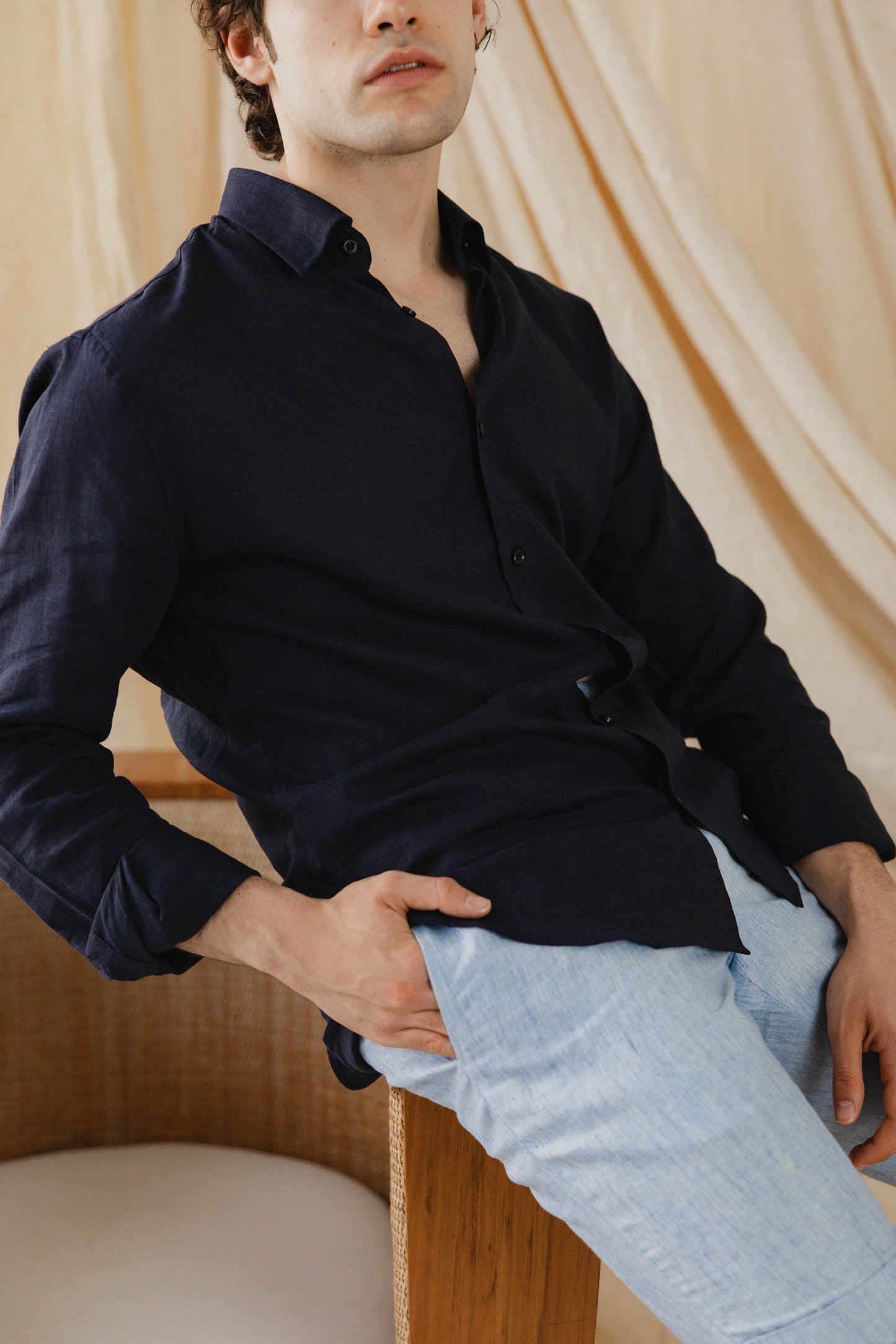 Navy Blue Linen Shirt