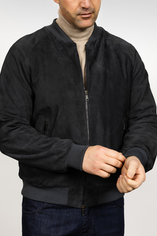 Black Suede Bomber Jacket