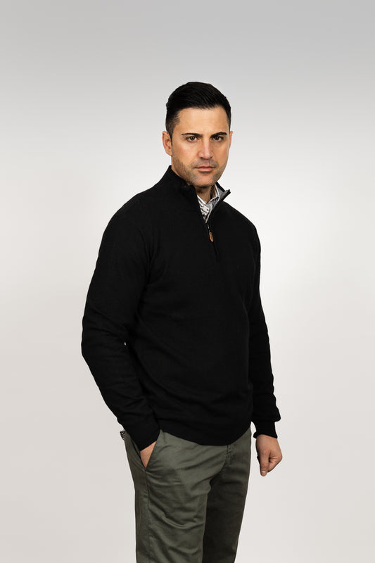 Black Wool Half-Zip Sweater