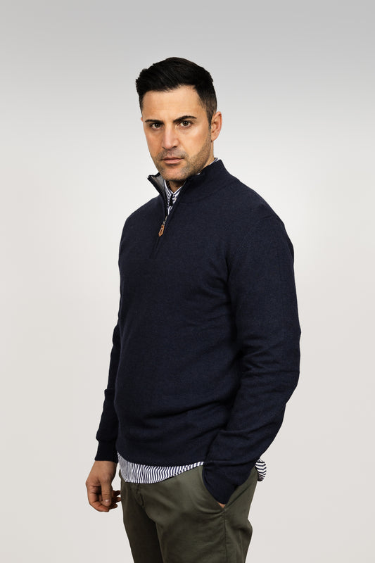 Navy Wool Half-Zip Sweater