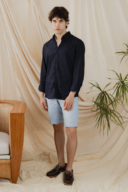 Navy Blue Linen Shirt