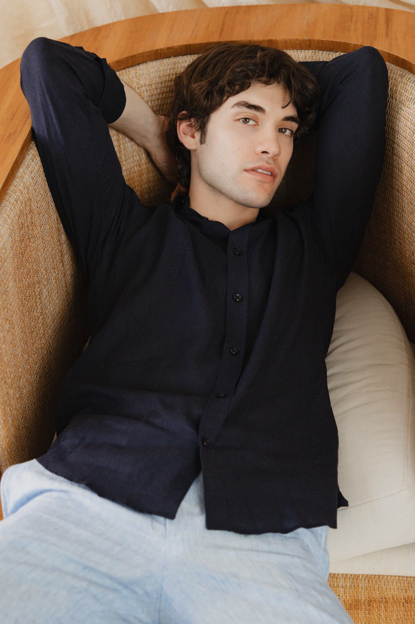 Navy Blue Linen Shirt