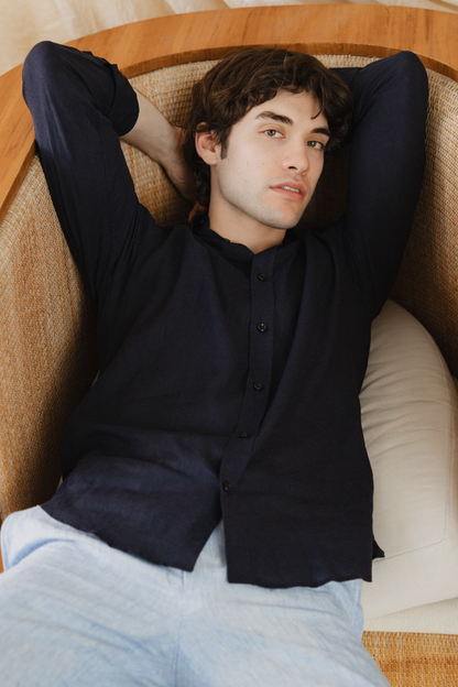 Navy Blue Linen Shirt
