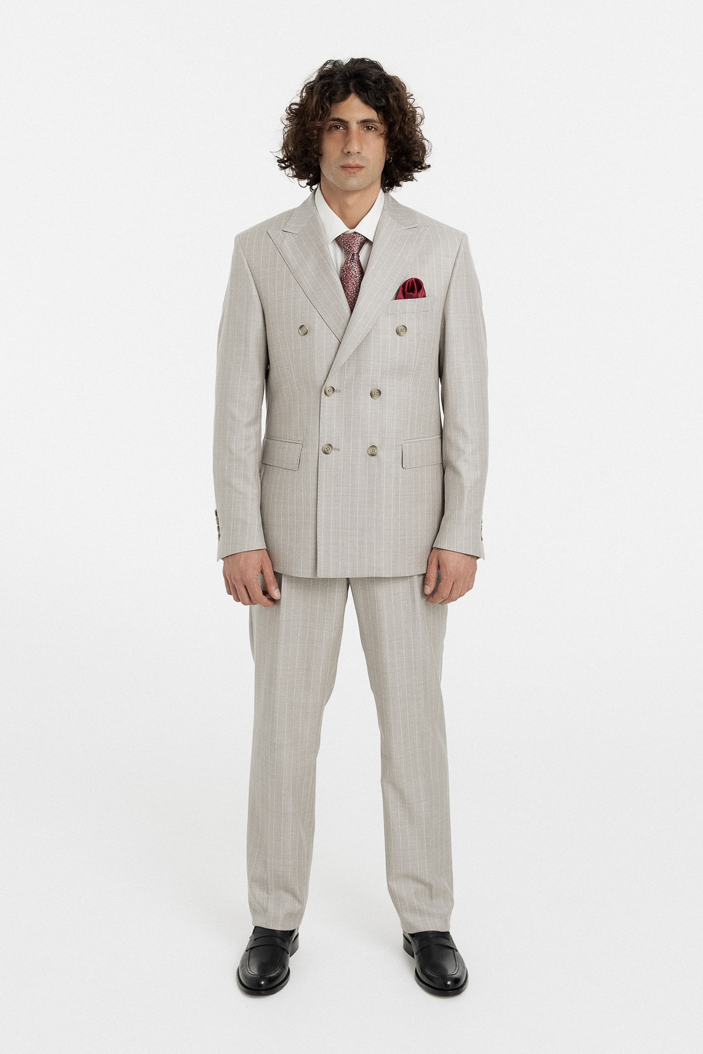 Sand Pinstripe Double-Breasted Suit