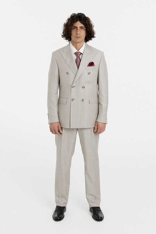 Sand Pinstripe Double-Breasted Suit