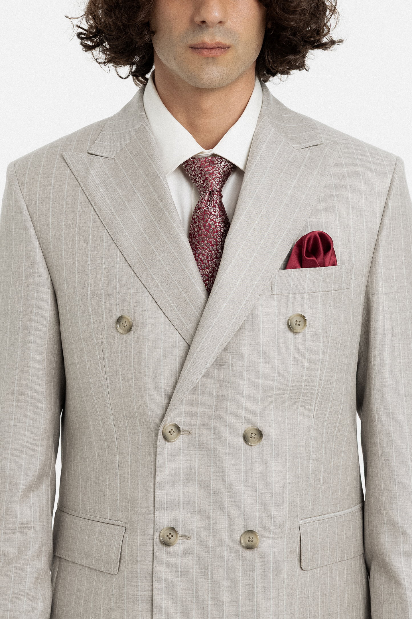 Sand Pinstripe Double-Breasted Suit