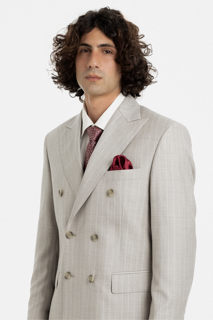 Sand Pinstripe Double-Breasted Suit