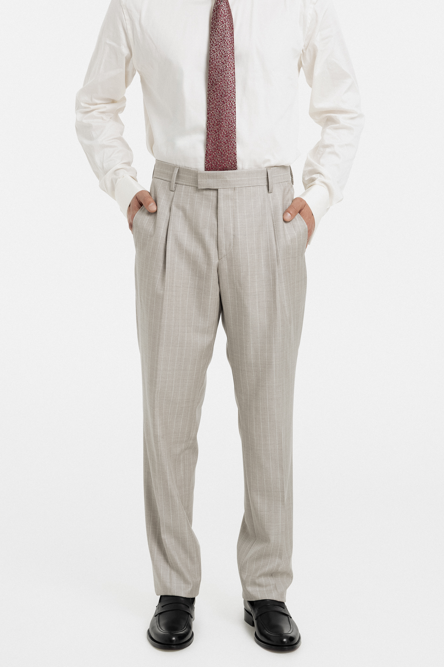 Sand Pinstripe Double-Breasted Suit