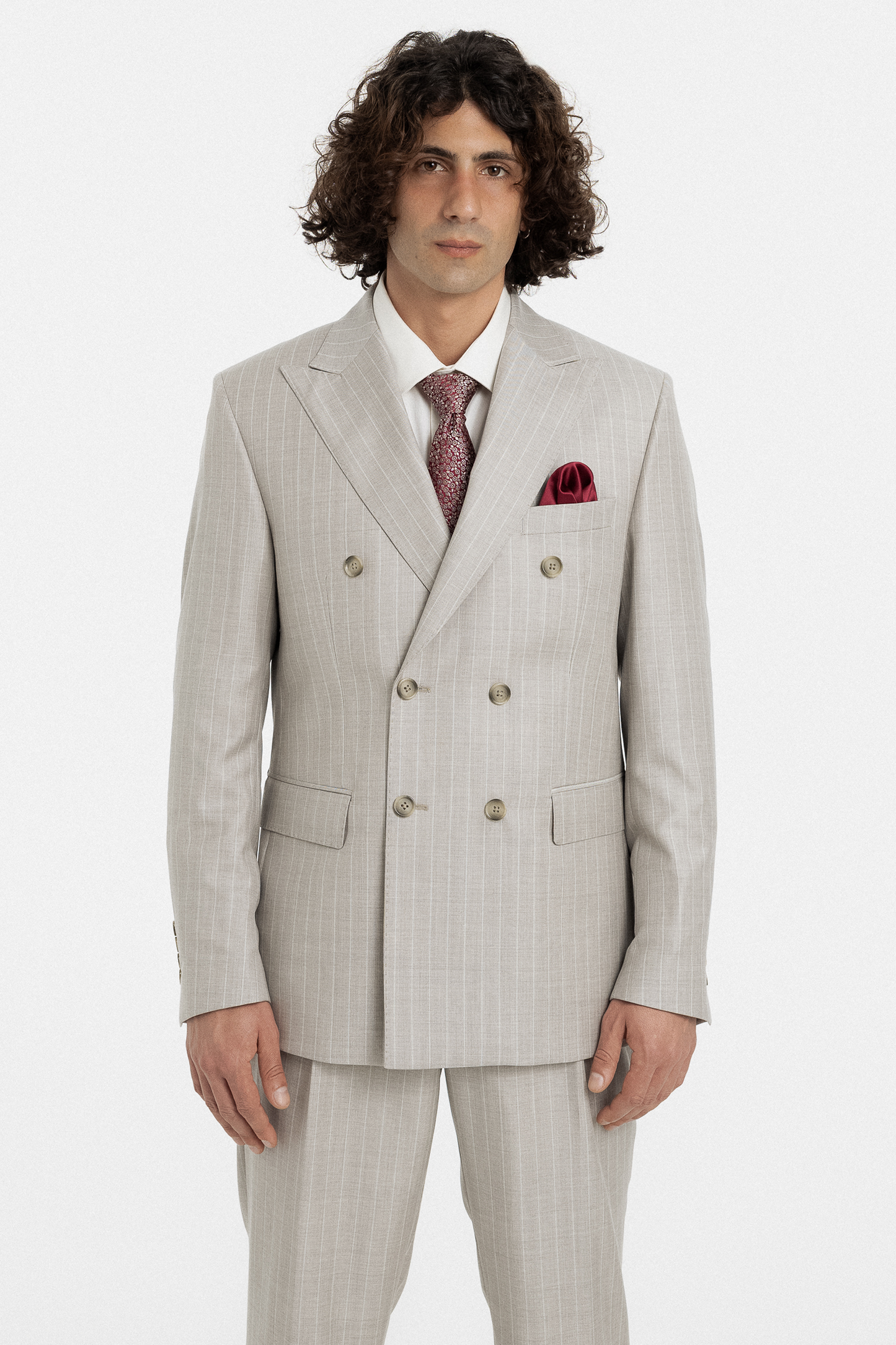 Sand Pinstripe Double-Breasted Suit