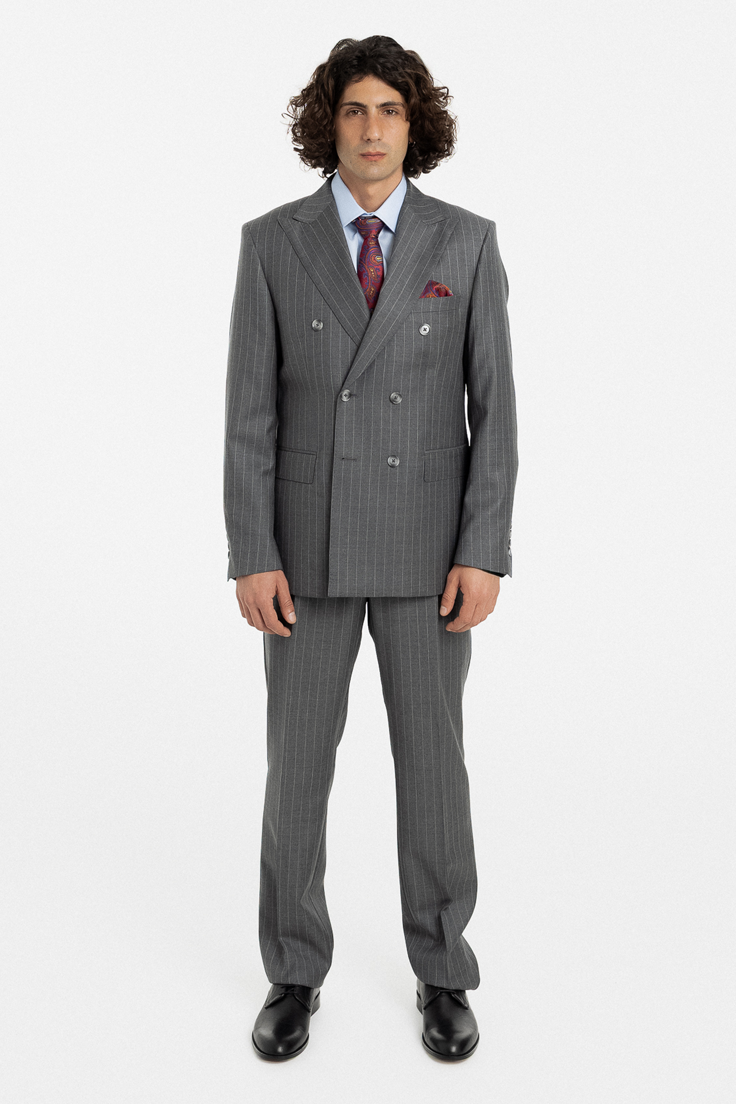 Grey Pinstripe Double-Breasted Suit