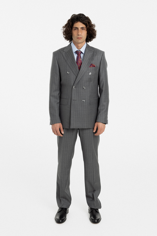 Grey Pinstripe Double-Breasted Suit
