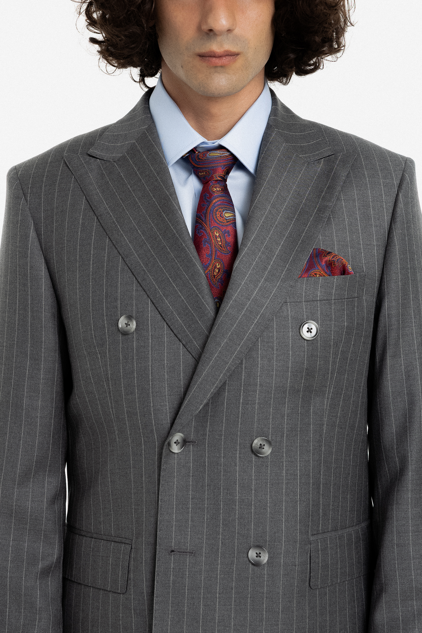 Grey Pinstripe Double-Breasted Suit
