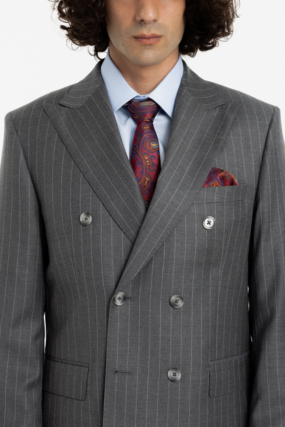 Grey Pinstripe Double-Breasted Suit