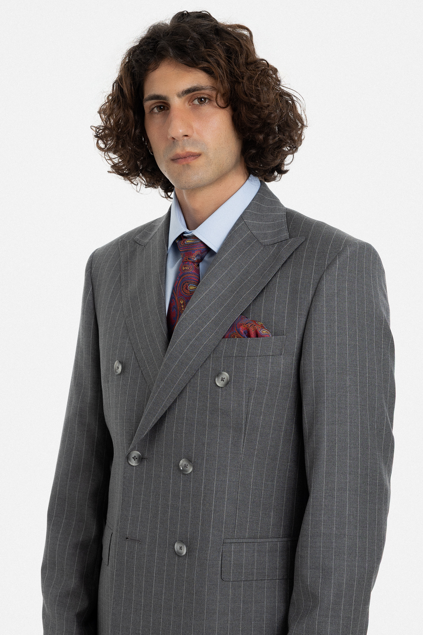 Grey Pinstripe Double-Breasted Suit