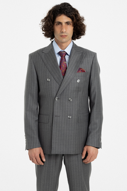 Grey Pinstripe Double-Breasted Suit