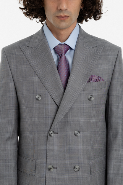 Grey Check Double-Breasted Suit