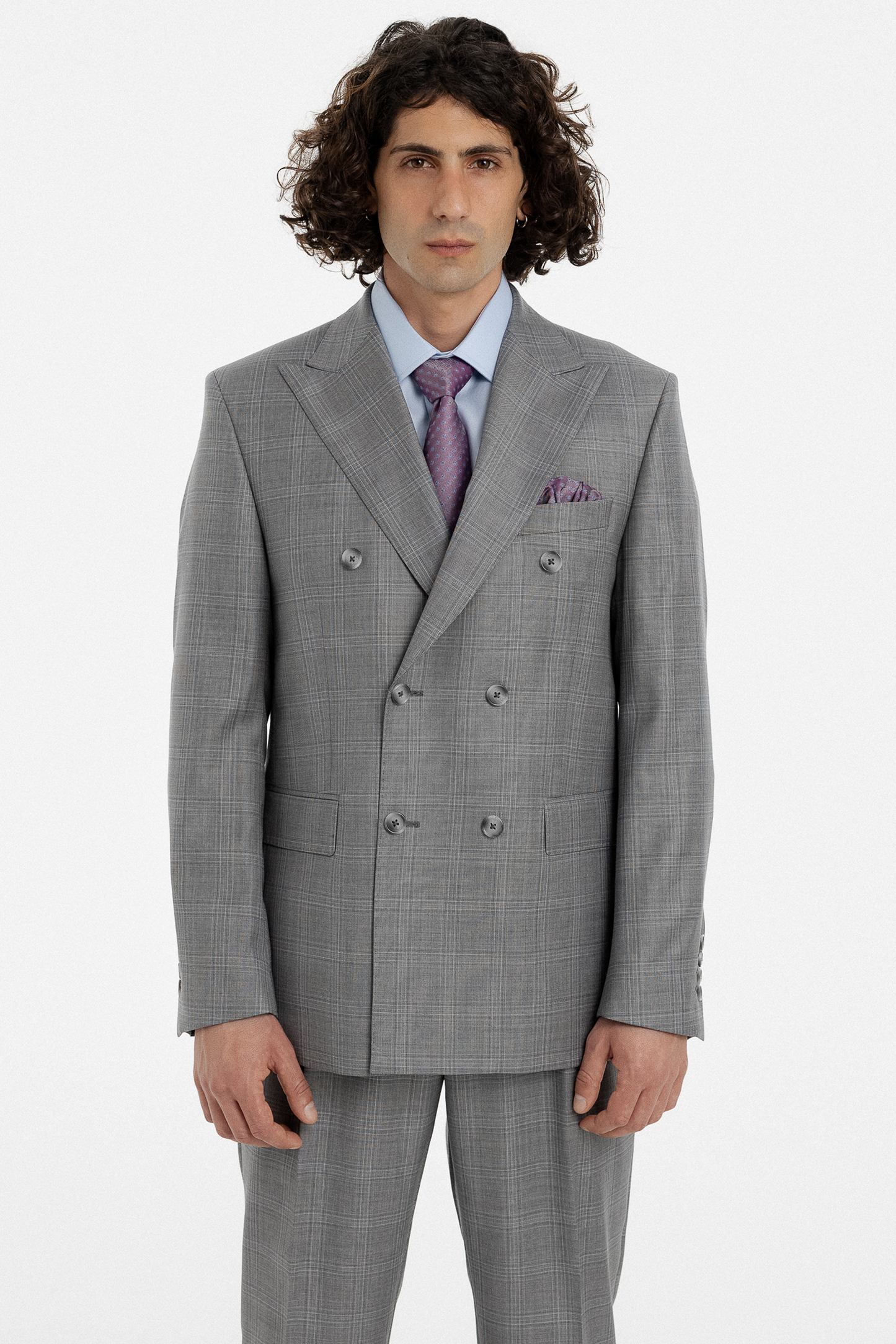 Grey Check Double-Breasted Suit