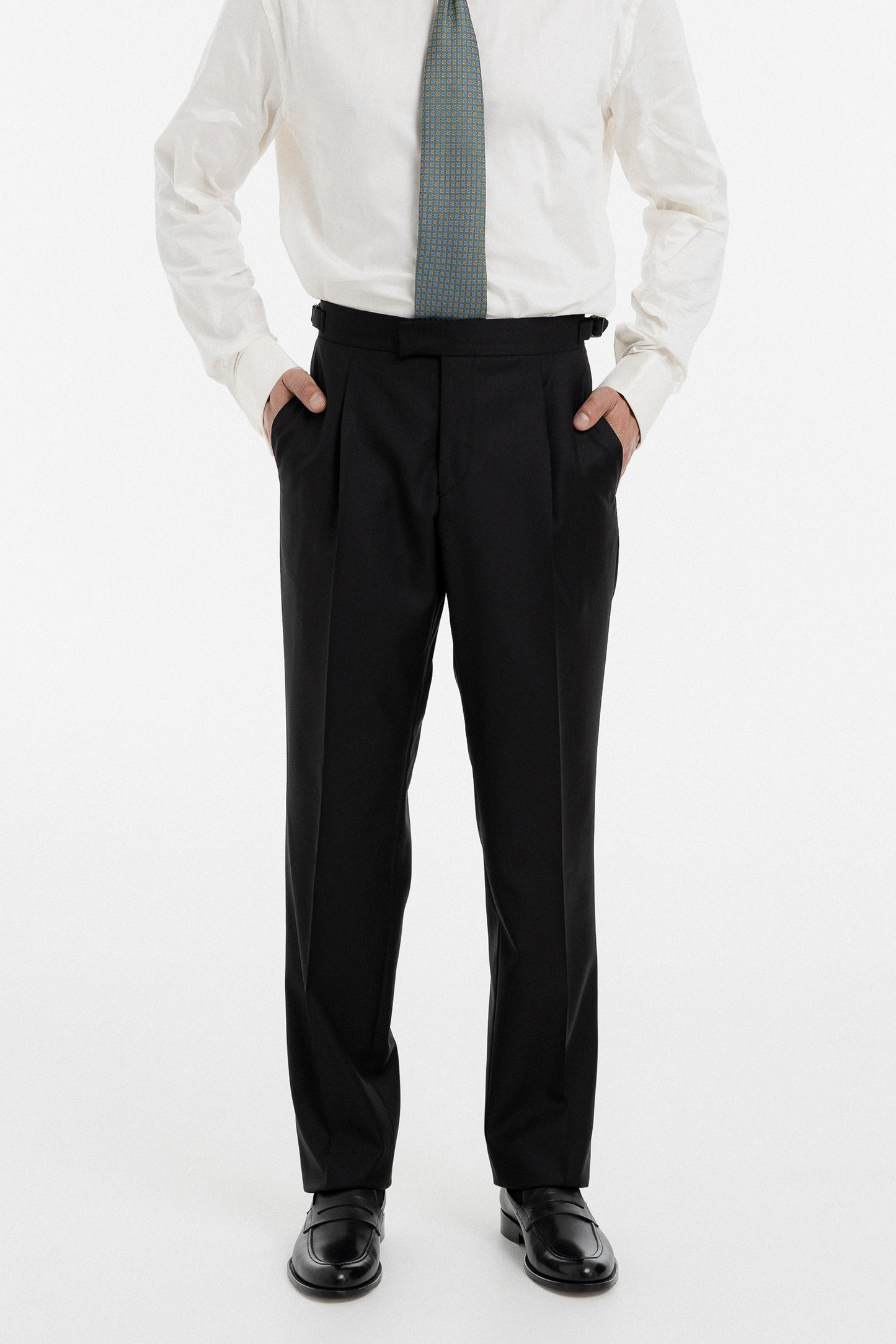 Black Double-Breasted Suit with Gold Buttons