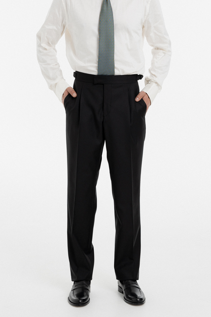 Black Double-Breasted Suit with Gold Buttons
