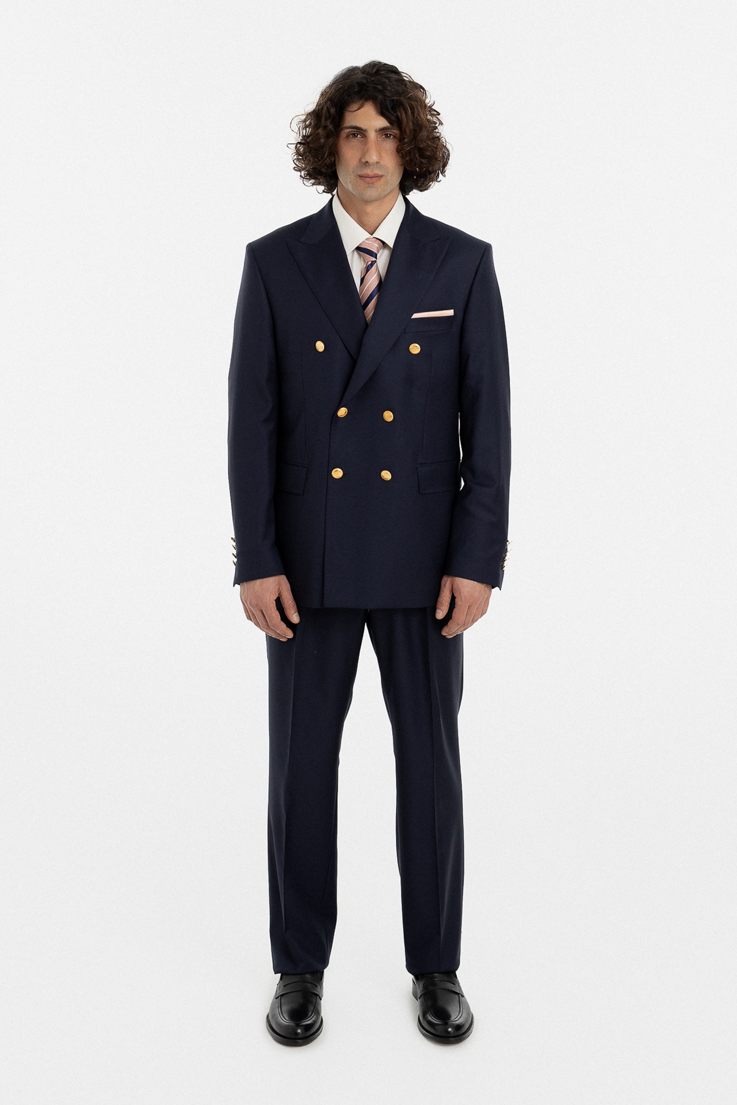 Navy Double-Breasted Suit with Gold Buttons