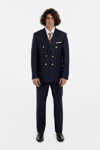Navy Double-Breasted Suit with Gold Buttons
