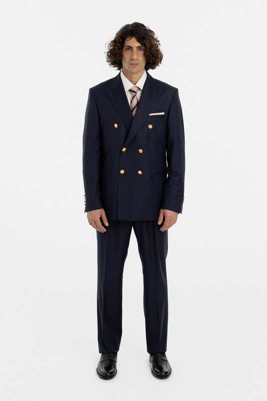Navy Double-Breasted Suit with Gold Buttons