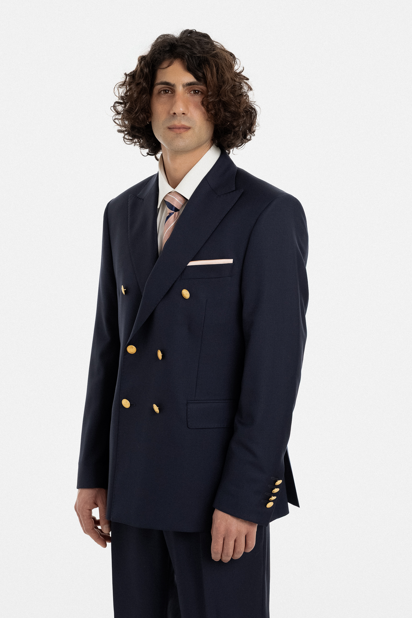 Navy Double-Breasted Suit with Gold Buttons