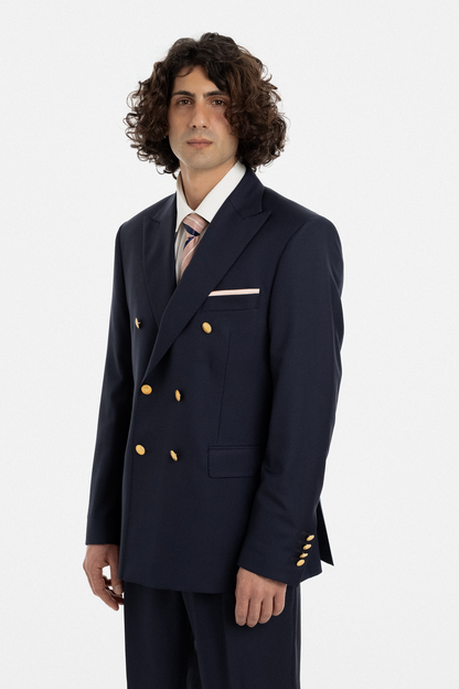 Navy Double-Breasted Suit with Gold Buttons