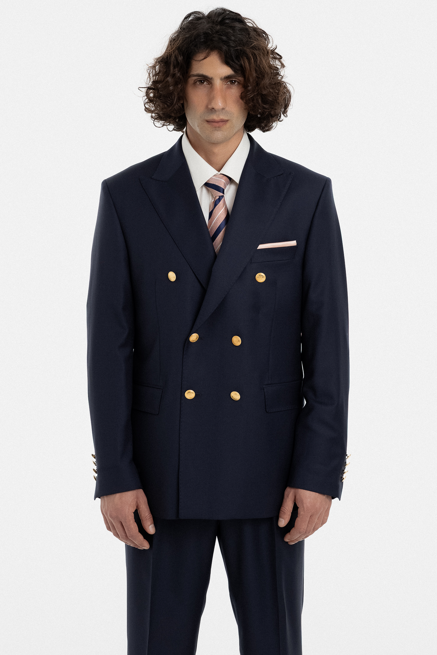 Navy Double-Breasted Suit with Gold Buttons