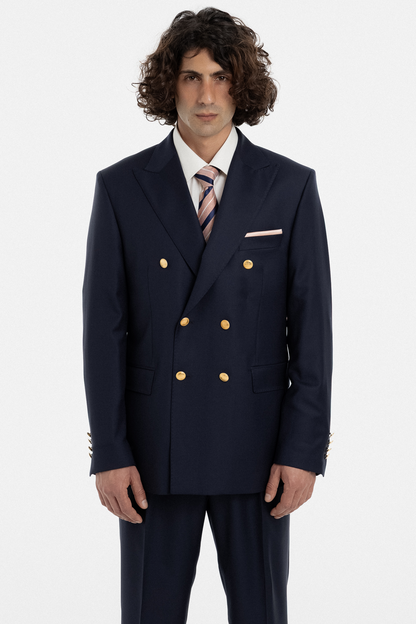 Navy Double-Breasted Suit with Gold Buttons